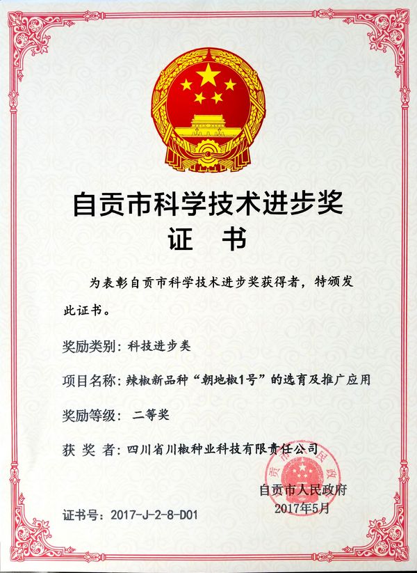 2017年自贡市科技进步二等奖