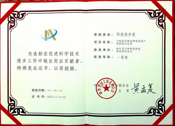 2012年全国工商联科技进步一等奖