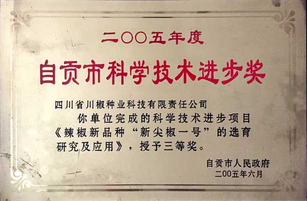 2005年自贡市三等奖“新尖椒1号”