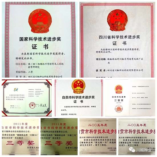 川椒种业部分获奖证书